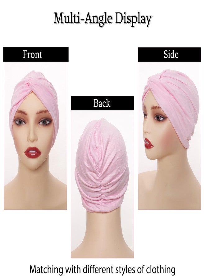 Sdfvsdg 4 Pcs Stretchy Turban Head Wraps for Women Pre Tied Knot Turban Hats Sleep Hats Cancer Headwear Chemo Headwrap 4 Colors (Blue, Purple, Pink, White) - Image 2